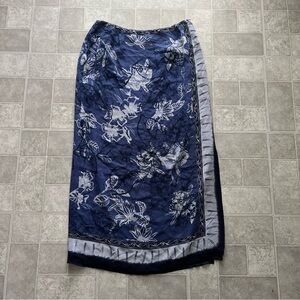Silk Y2K Boho Floral plant tribal print Blue Dana Buchman maxi skirt women’s 12